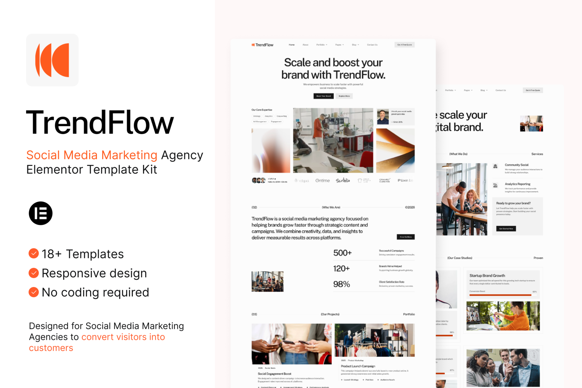 TrendFlow - Social Media Marketing Agency Elementor Template Kit